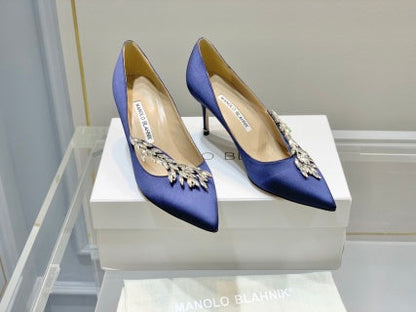 Manolo Blahnik Nadira Satin Jewel Buckle Pumps