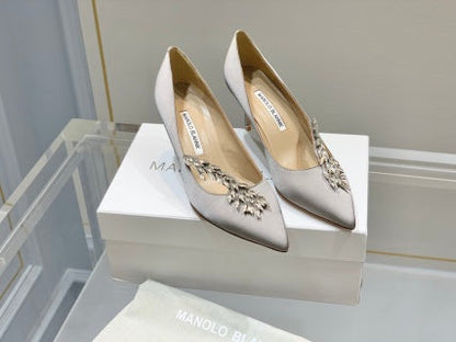 Manolo Blahnik Nadira Satin Jewel Buckle Pumps