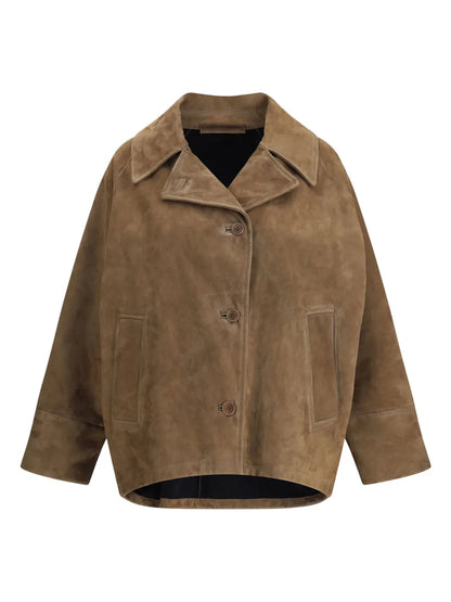 Max Mara Oversized Suede Jacket in Camel Brown