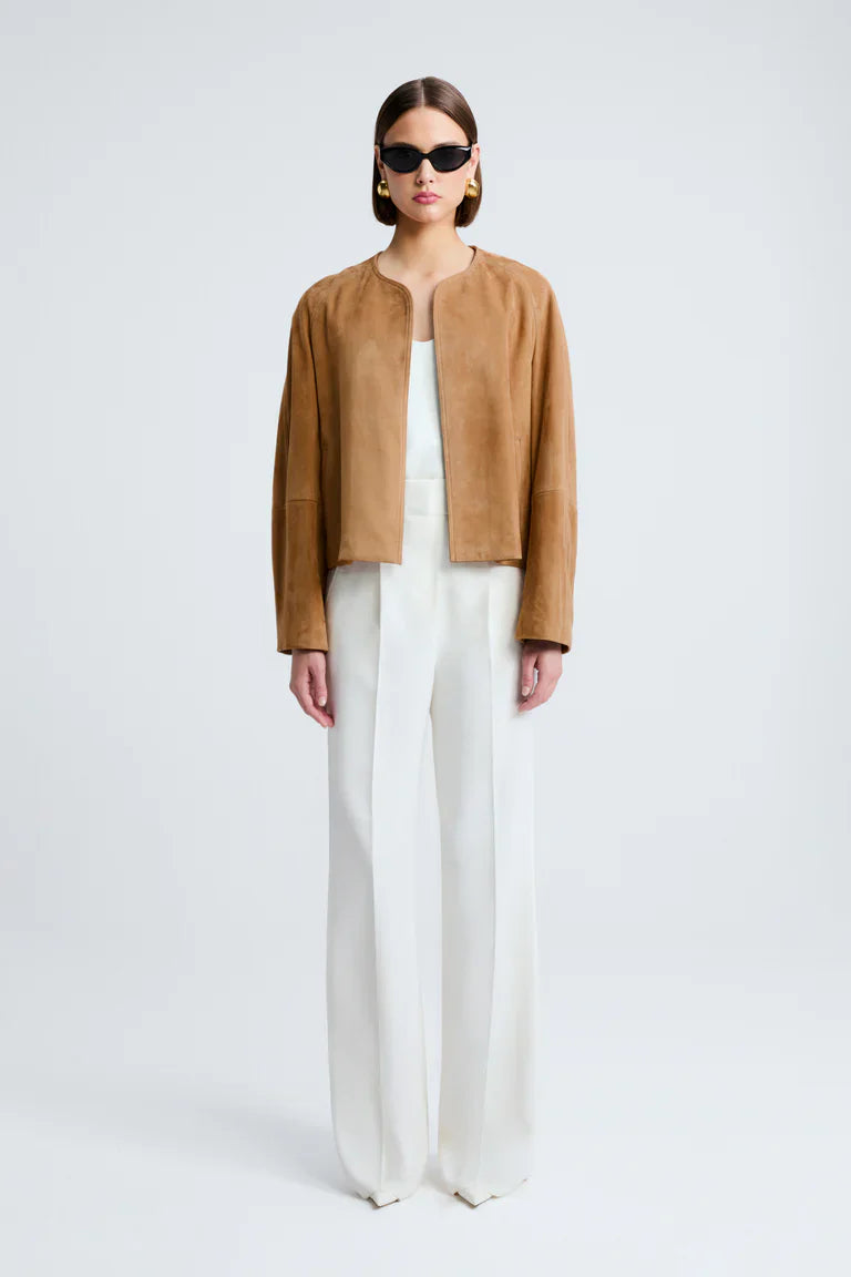 Mira Collarless Suede Jacket