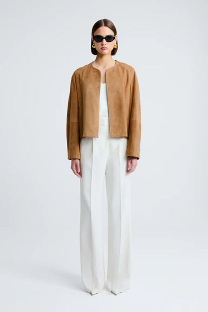 Mira Collarless Suede Jacket