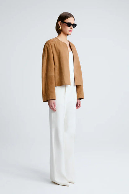 Mira Collarless Suede Jacket