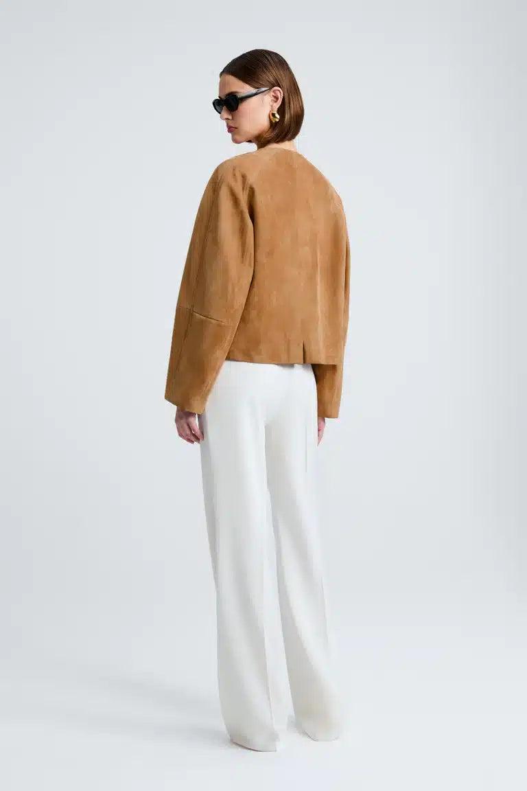 Mira Collarless Suede Jacket