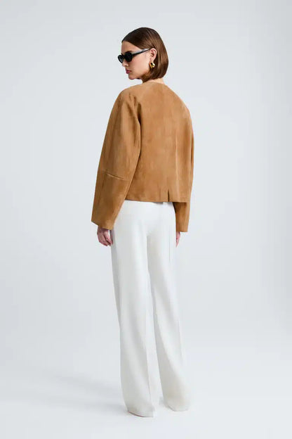 Mira Collarless Suede Jacket