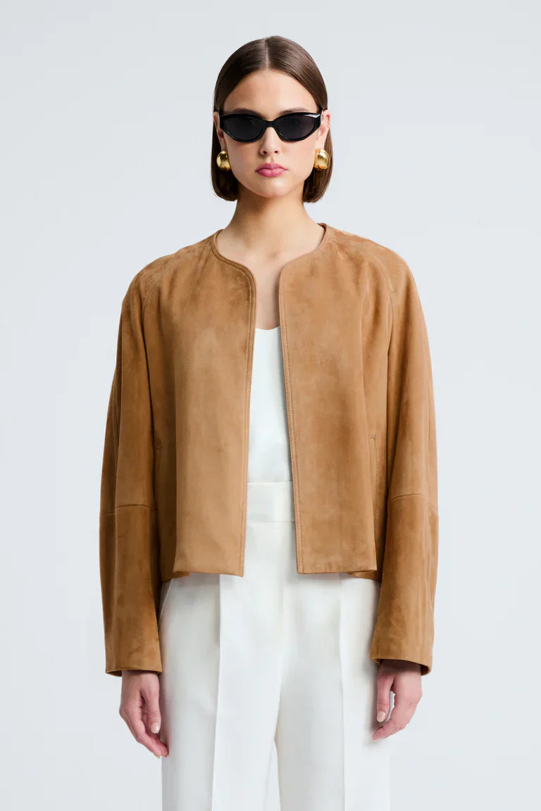 Mira Collarless Suede Jacket