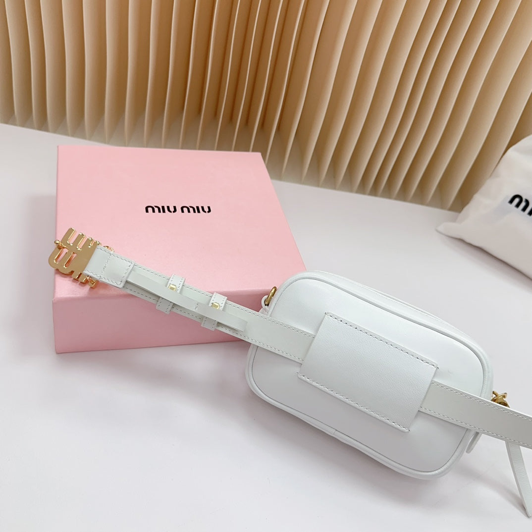 Miu Miu Matelassé Leather Belt Bag White