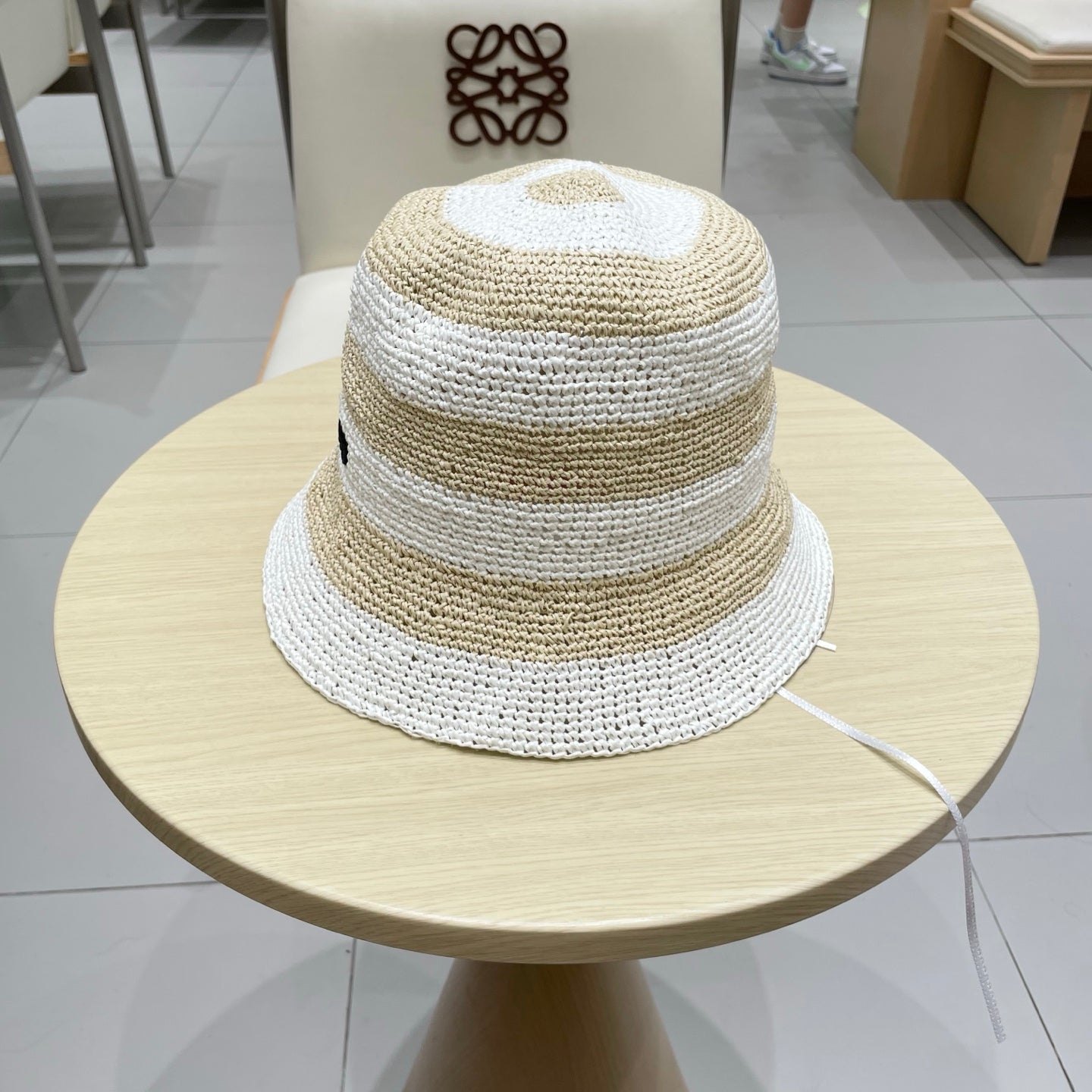 Miu Miu Raffia Bucket Hat with Striped Pattern