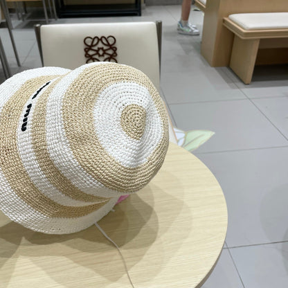 Miu Miu Raffia Bucket Hat with Striped Pattern