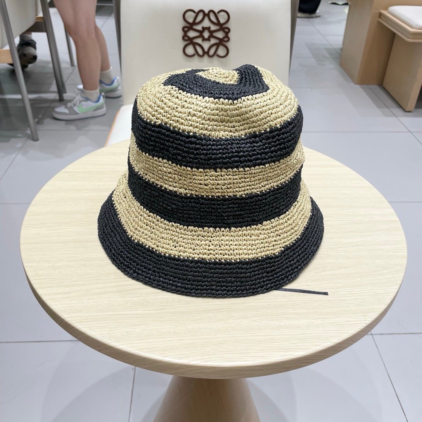 Miu Miu Raffia Bucket Hat with Striped Pattern