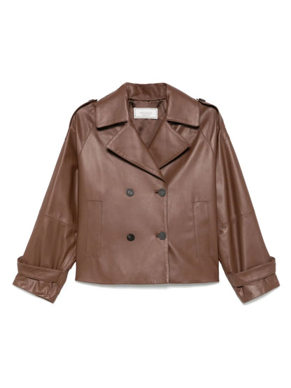 Peserico Cropped Double-Breasted Leather Jacket