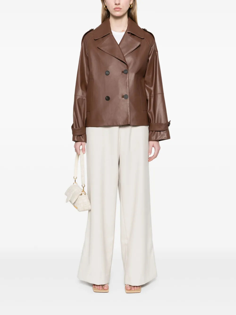 Peserico Cropped Double-Breasted Leather Jacket