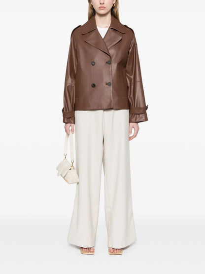 Peserico Cropped Double-Breasted Leather Jacket