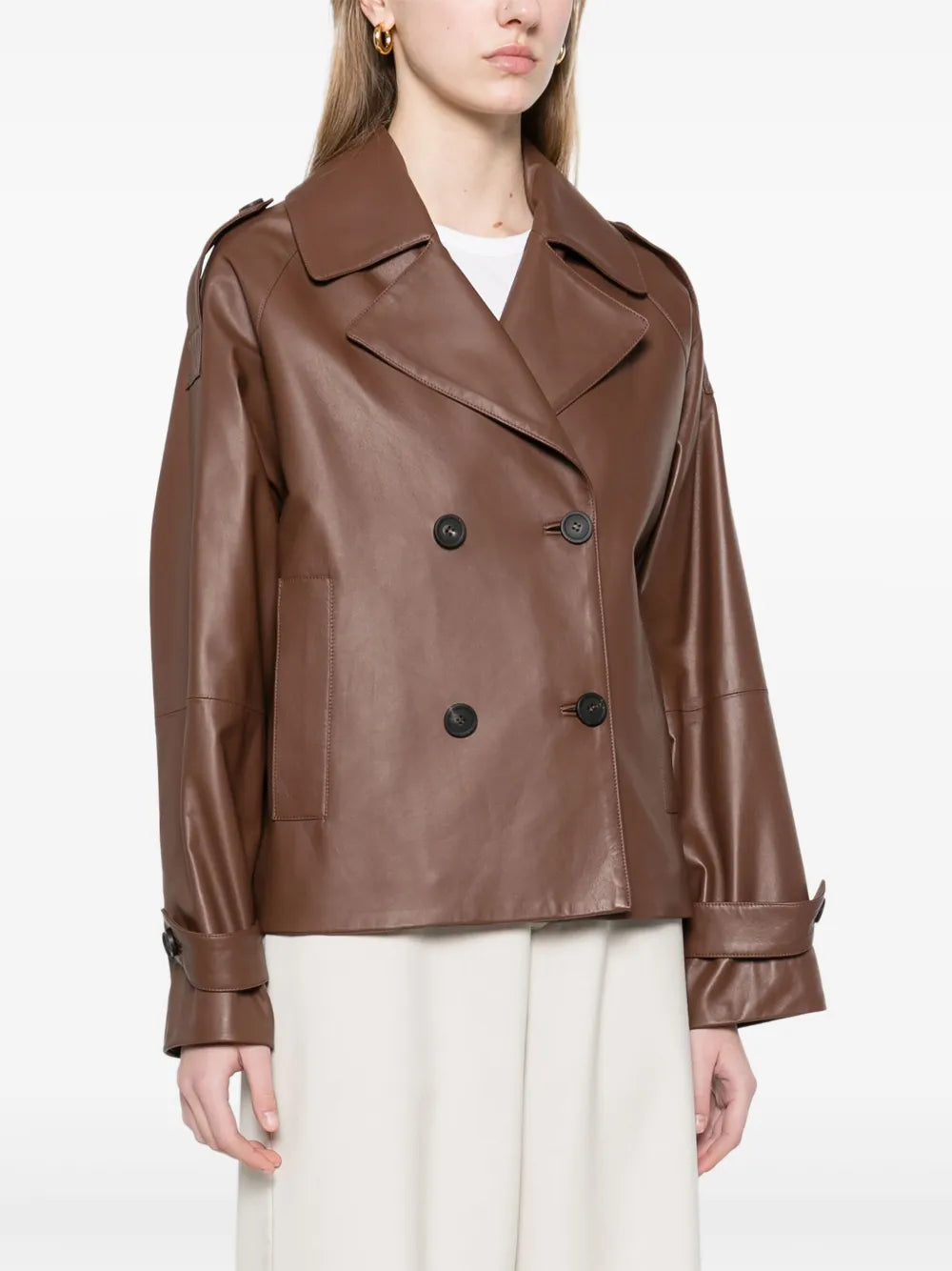 Peserico Cropped Double-Breasted Leather Jacket