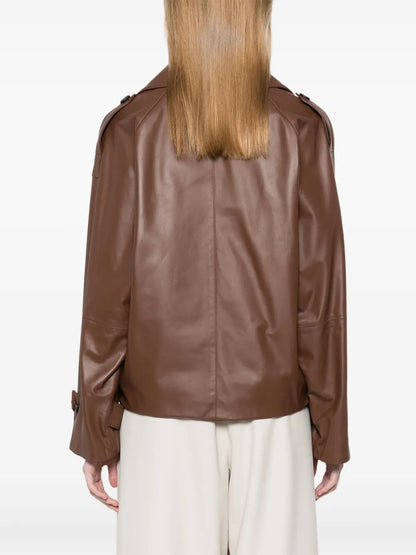 Peserico Cropped Double-Breasted Leather Jacket