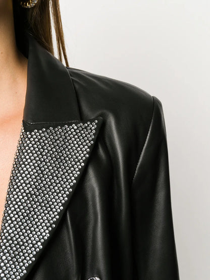 Philipp Plein Embellished Lapel Leather Blazer