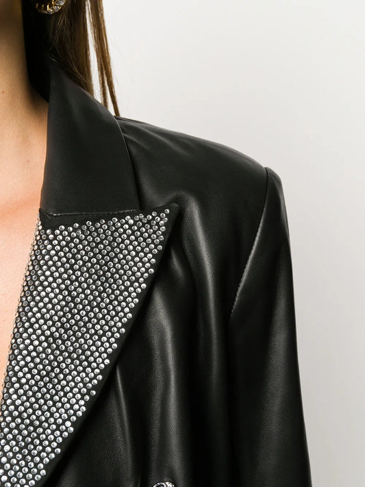 Philipp Plein Embellished Lapel Leather Blazer
