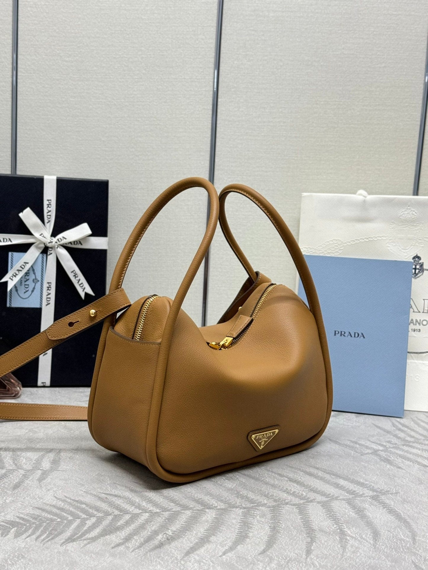 Prada Darling Leather Handbag - Caramel