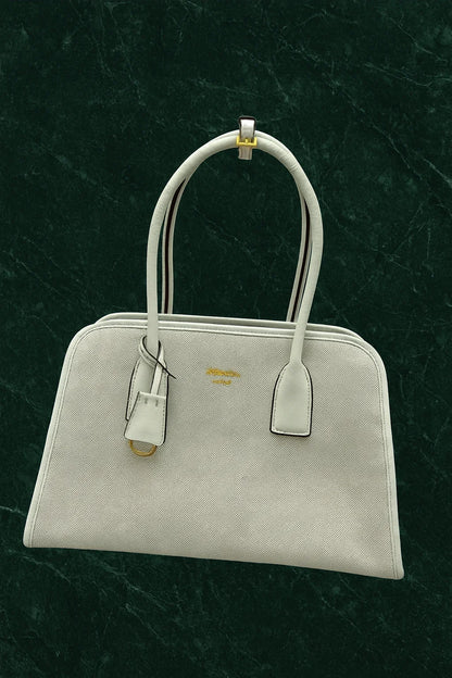 Prada Linen Blend Leather Tote Bag