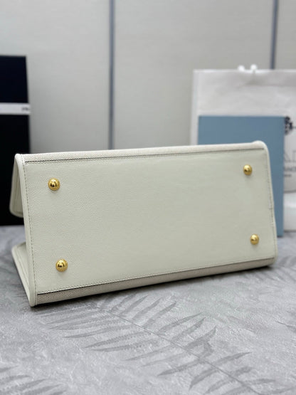 Prada Linen Blend Leather Tote Bag – Tan/White