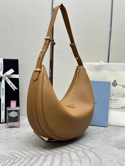 Prada Leather Moon Shoulder Bag - Caramel