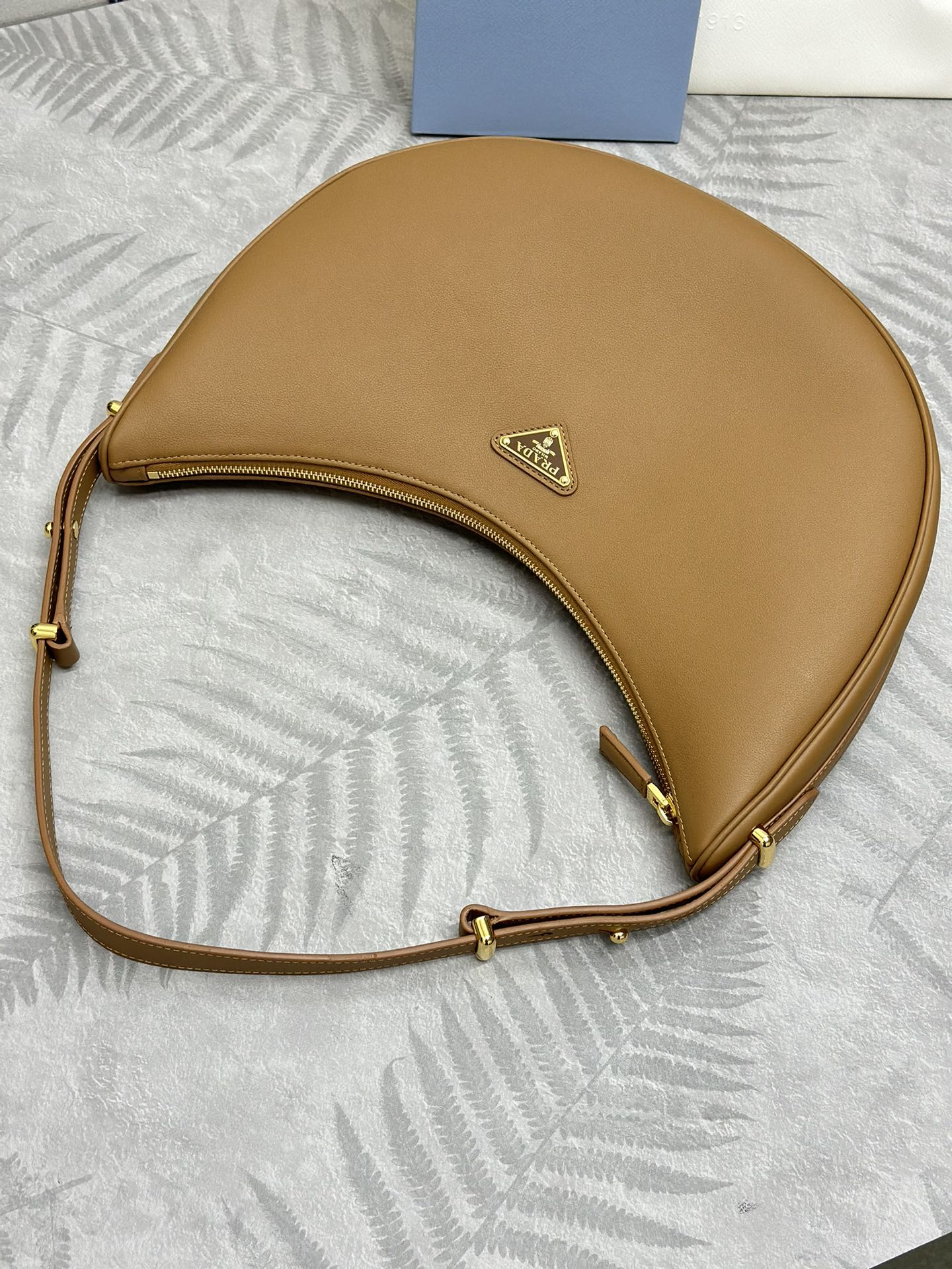 Prada Leather Moon Shoulder Bag - Caramel