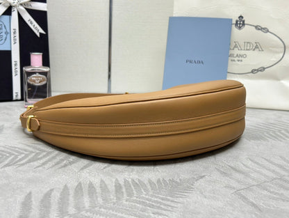 Prada Leather Moon Shoulder Bag - Caramel