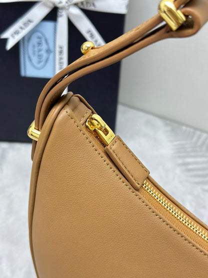 Prada Leather Moon Shoulder Bag - Caramel