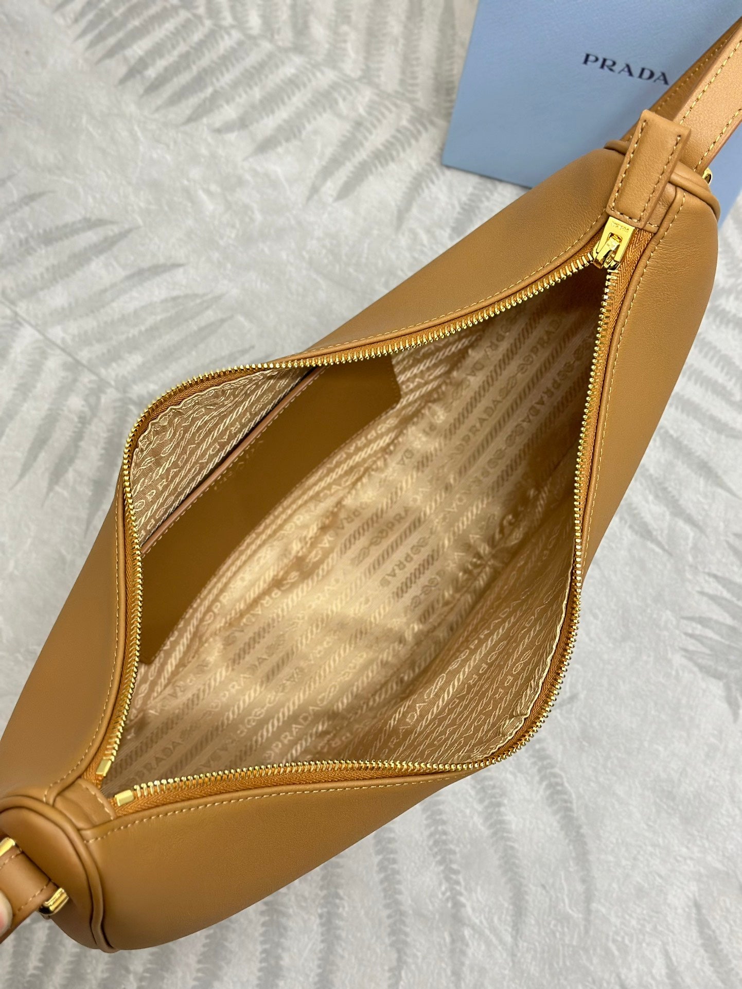 Prada Leather Moon Shoulder Bag - Caramel