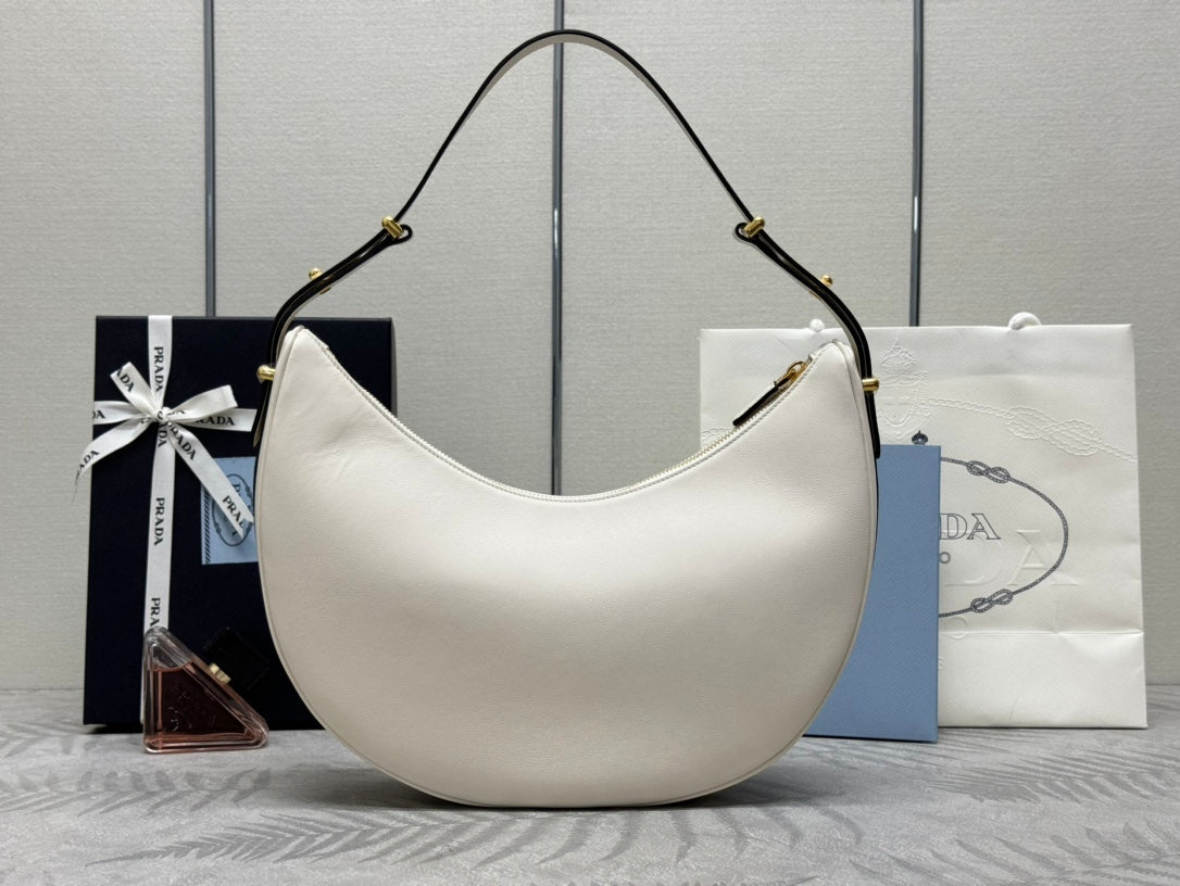 Prada Leather Moon Shoulder Bag - White