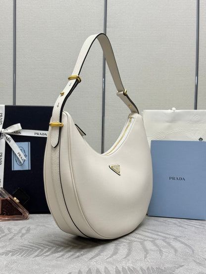 Prada Leather Moon Shoulder Bag - White