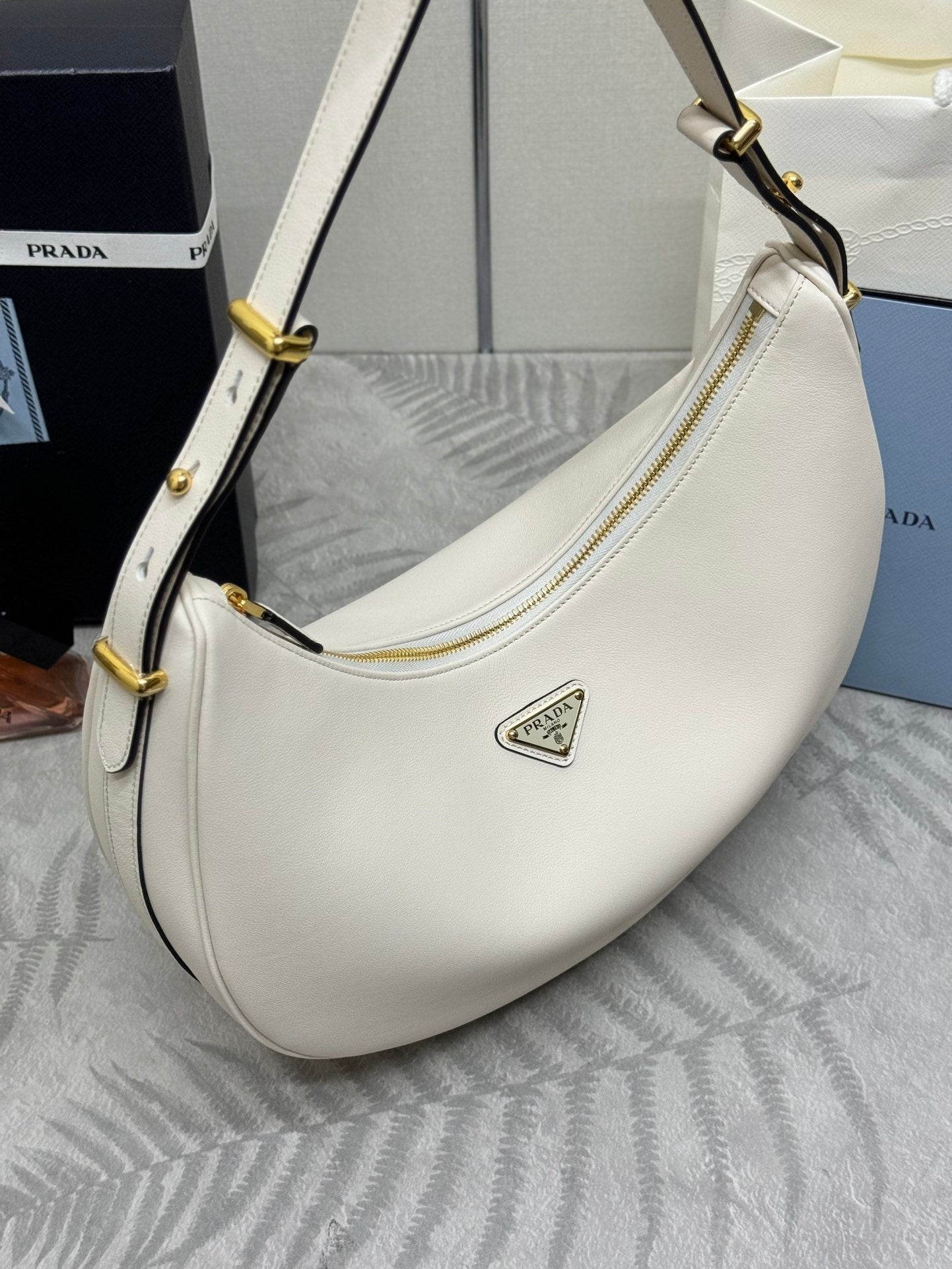 Prada Leather Moon Shoulder Bag - White