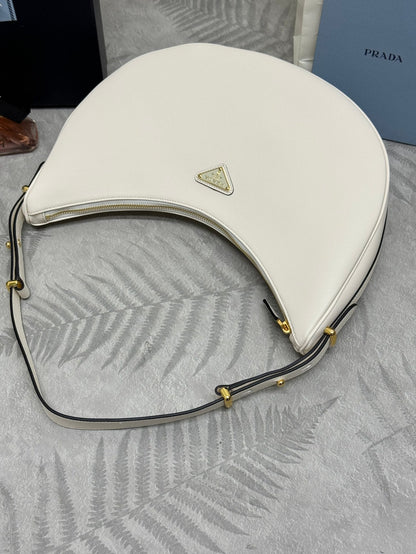 Prada Leather Moon Shoulder Bag - White