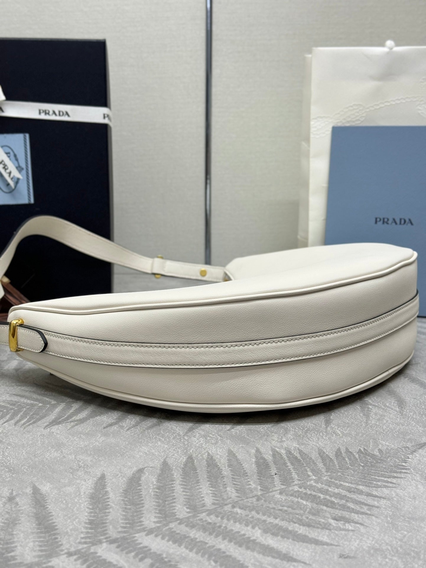 Prada Leather Moon Shoulder Bag - White