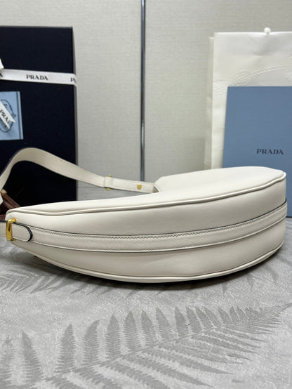 Prada Leather Moon Shoulder Bag - White