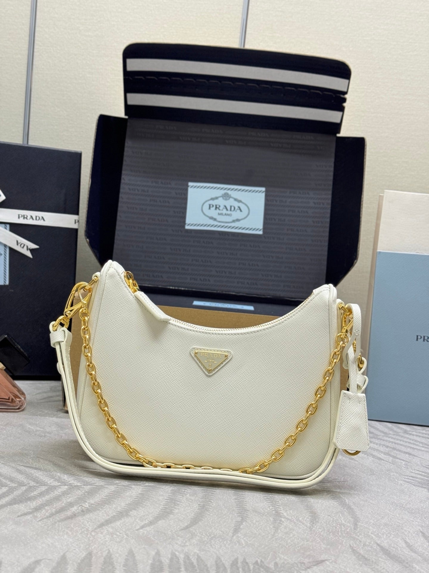 Prada Re-Edition Leather Bag – White