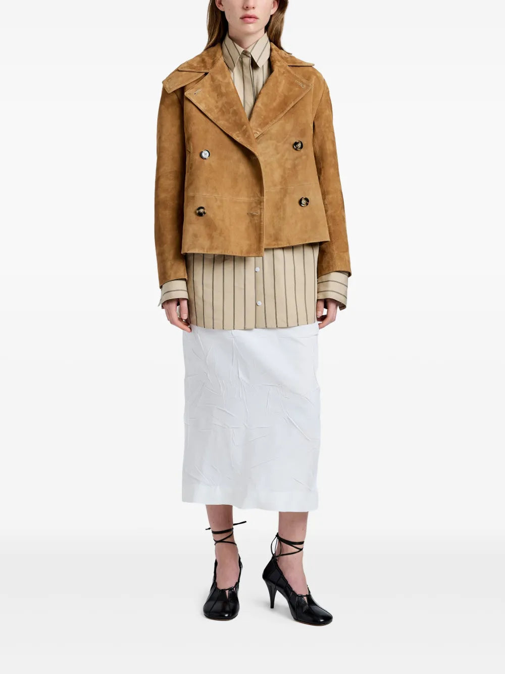 Proenza Schouler Double-Breasted Suede Jacket in Camel