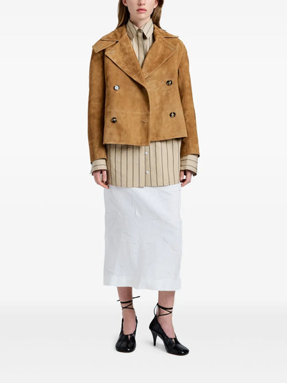 Proenza Schouler Double-Breasted Suede Jacket in Camel