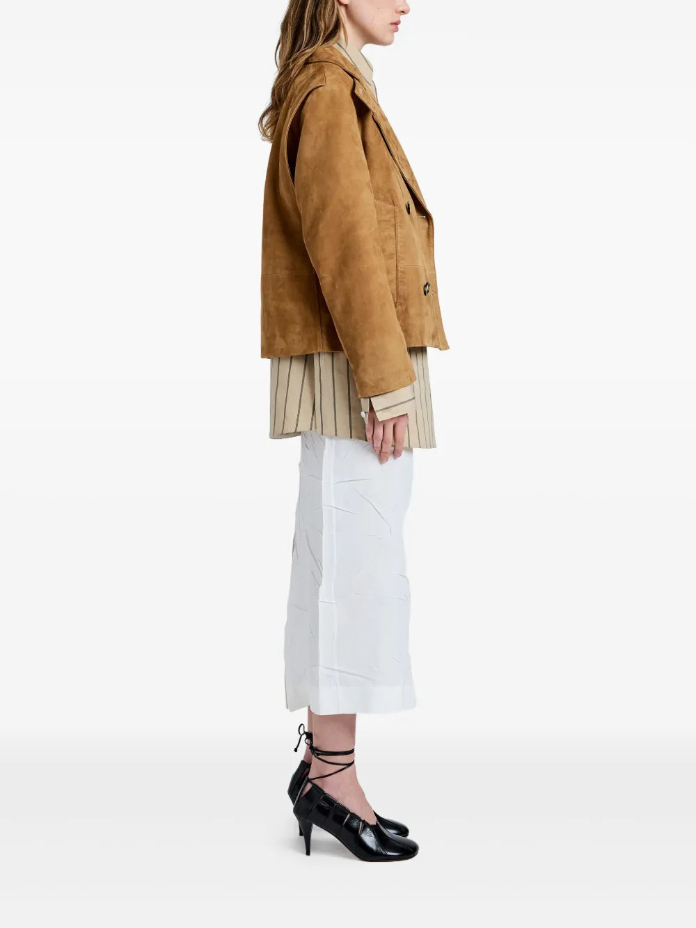 Proenza Schouler Double-Breasted Suede Jacket in Camel