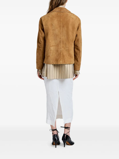 Proenza Schouler Double-Breasted Suede Jacket in Camel