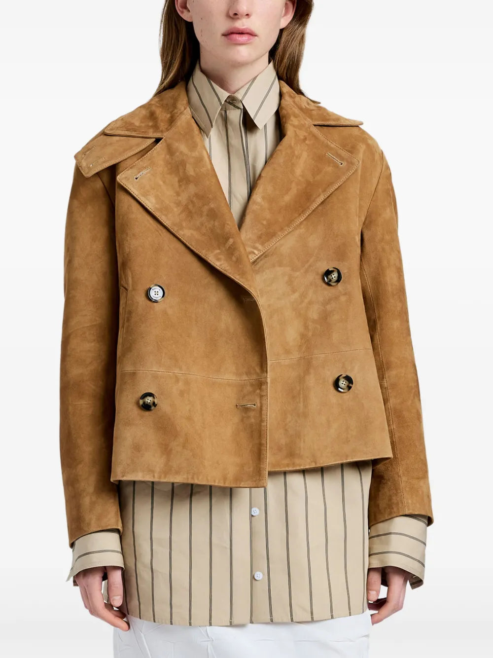 Proenza Schouler Double-Breasted Suede Jacket in Camel