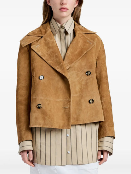 Proenza Schouler Double-Breasted Suede Jacket in Camel