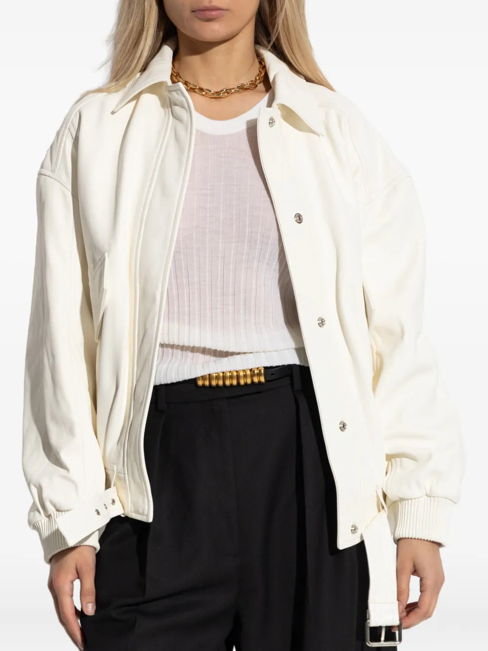 ROKH Belted Leather Bomber Jacket