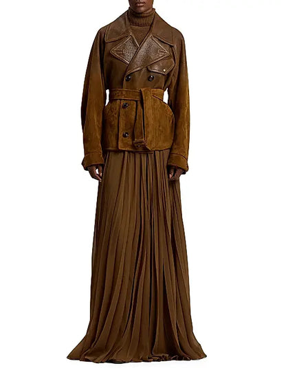 Ralph Lauren Distressed Brown Belted Leather Jacket