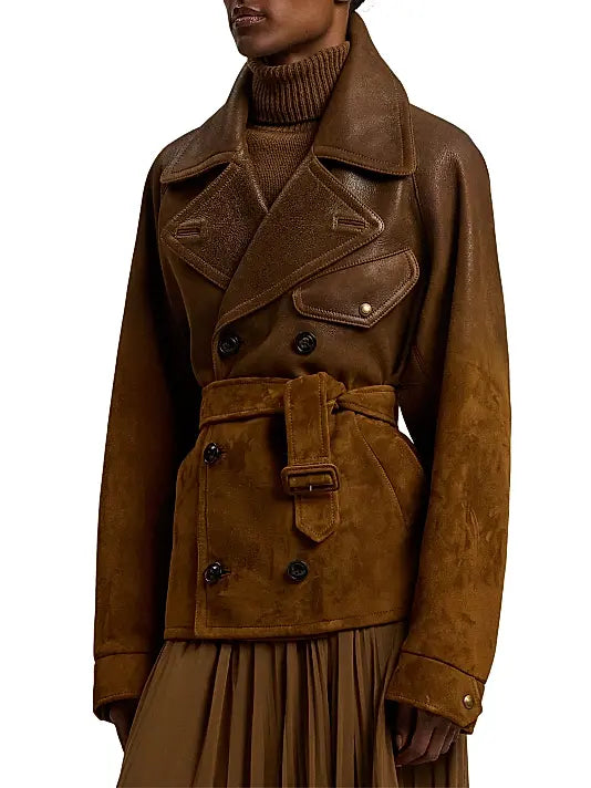 Ralph Lauren Distressed Brown Belted Leather Jacket