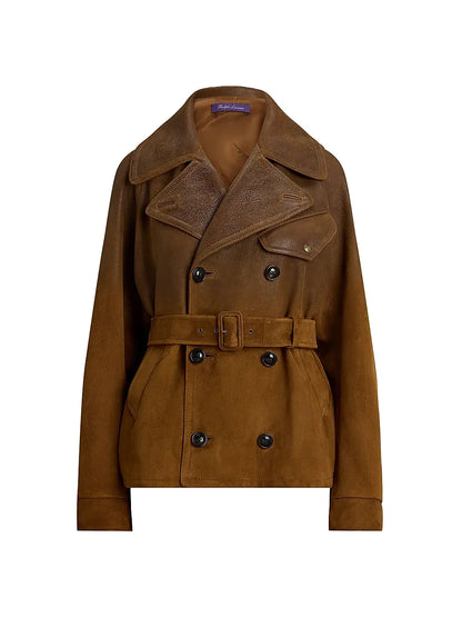 Ralph Lauren Distressed Brown Belted Leather Jacket