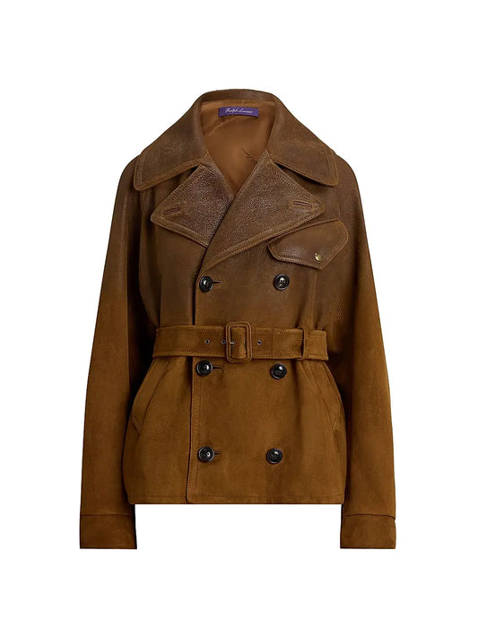 Ralph Lauren Distressed Brown Belted Leather Jacket