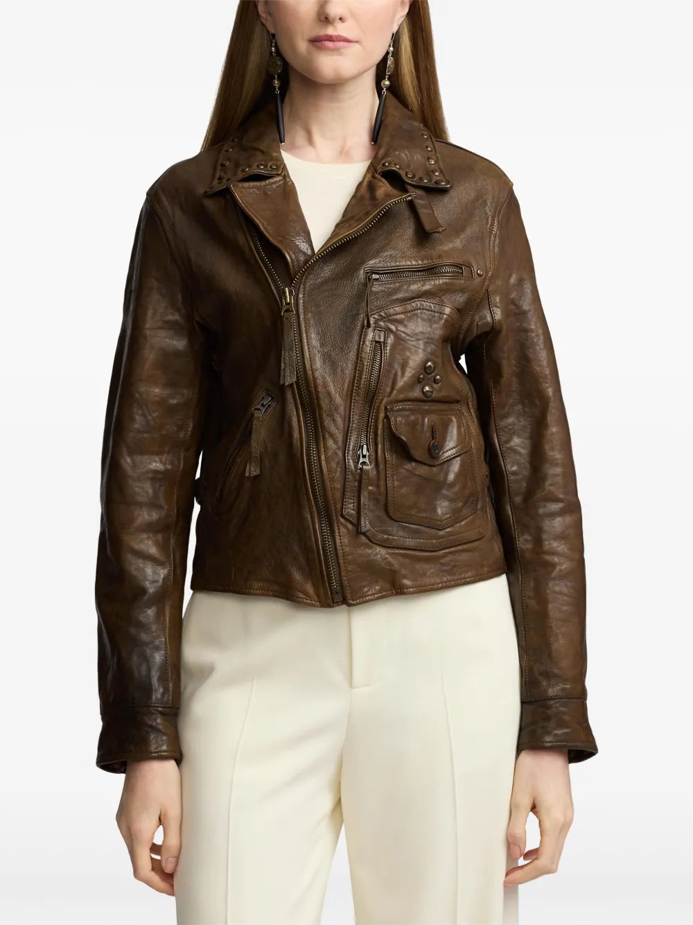Ralph Lauren Studded Leather Biker Jacket