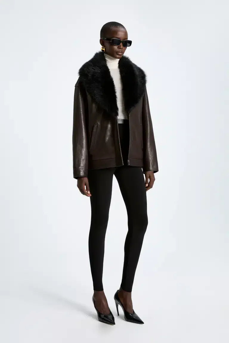 Rhett Dark Brown Leather Jacket with Fur Collar