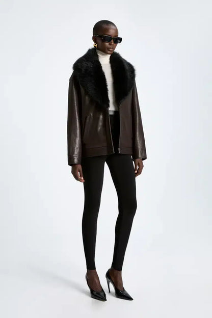 Rhett Dark Brown Leather Jacket with Fur Collar