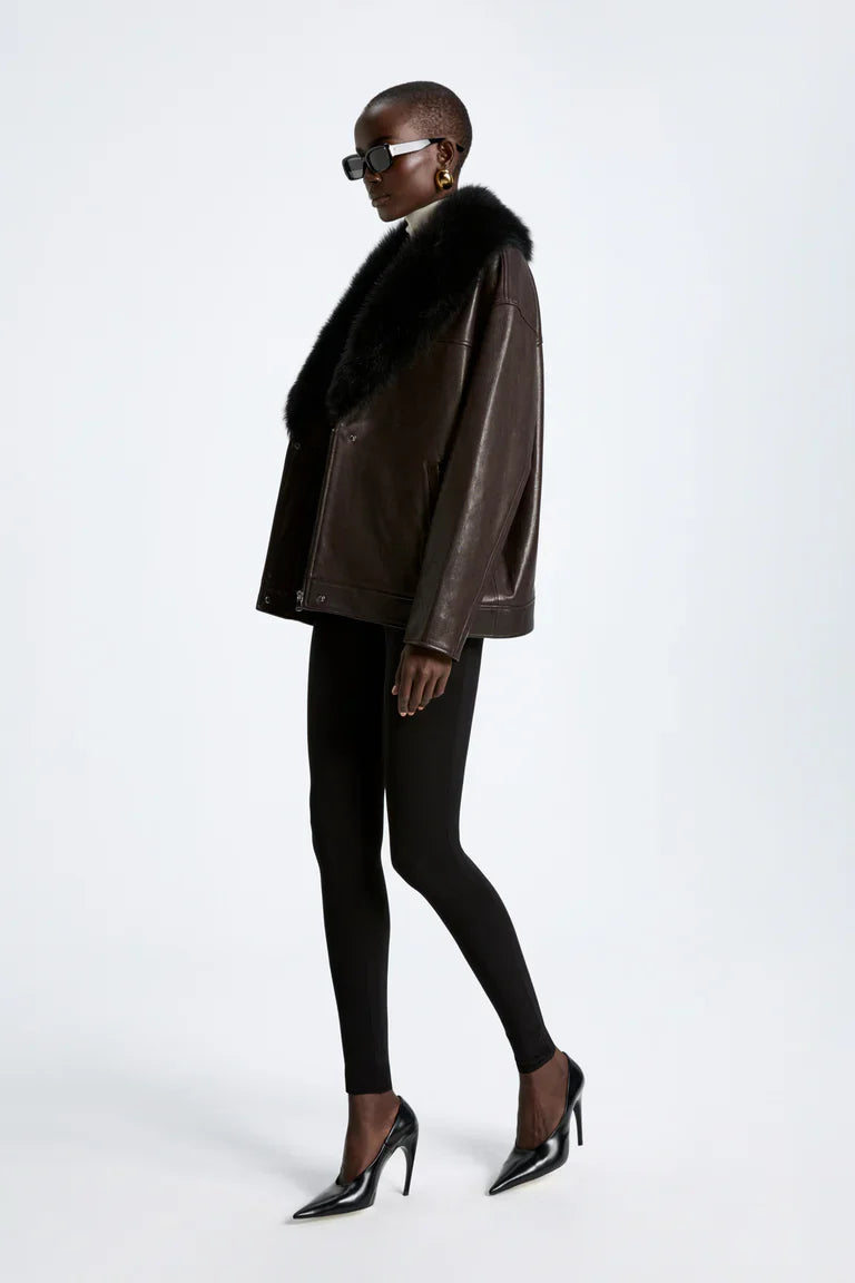 Rhett Dark Brown Leather Jacket with Fur Collar